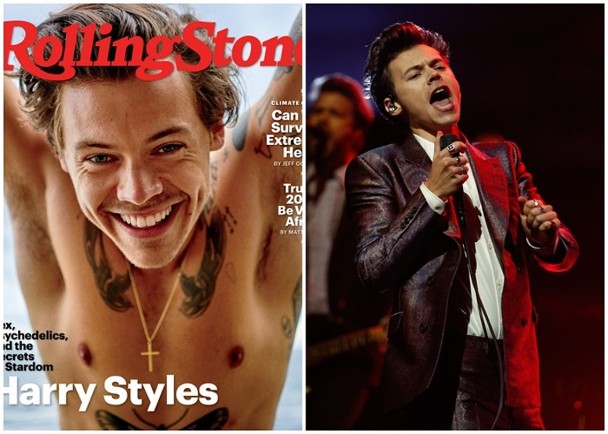 英国著名男子组合One Directions，25岁成员Harry Styles最近上《滚石》杂志封面