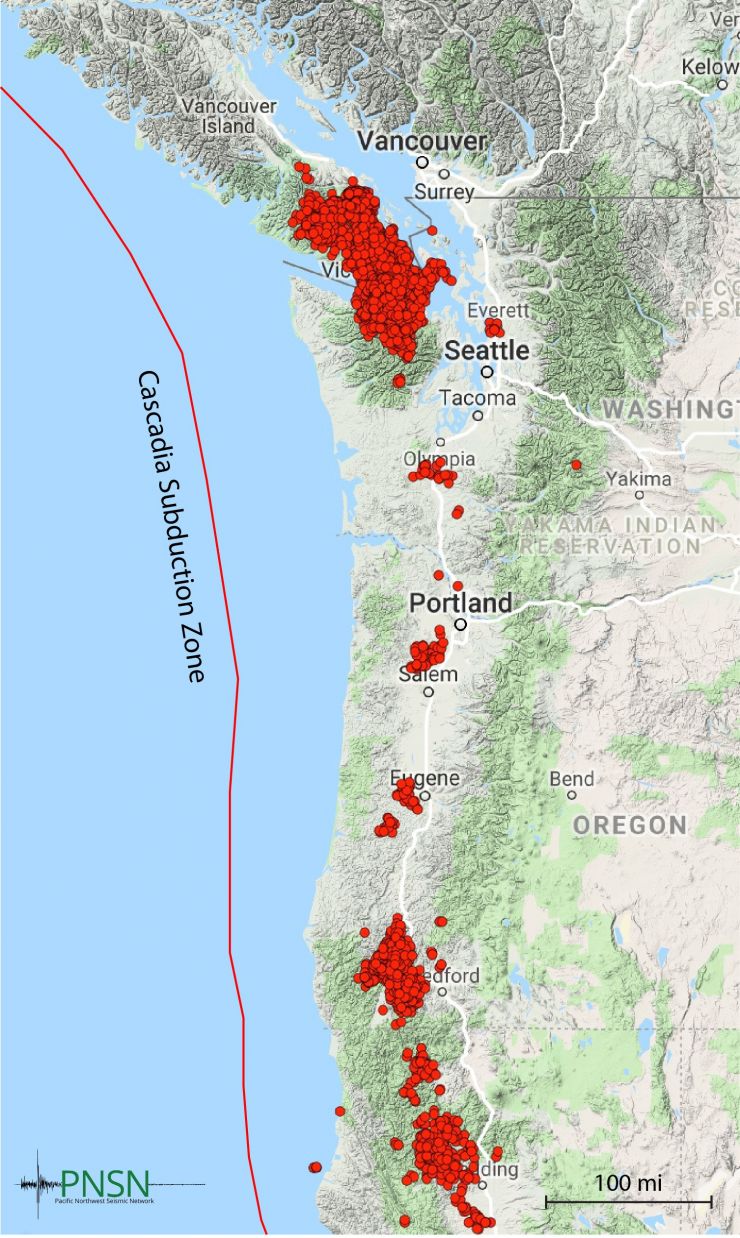 美西北海岸地震高发区密集