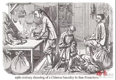 19世纪旧金山华人洗衣店绘画。(美国《侨报》资料图)
