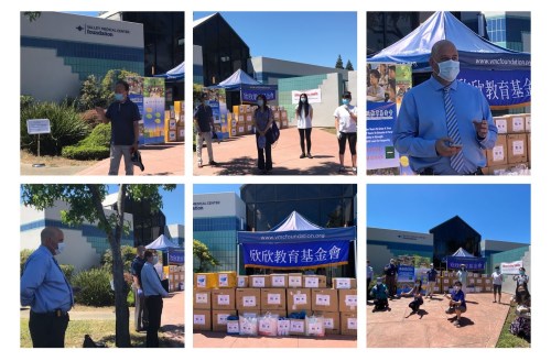 中国国内的欣欣义工向美国北加州圣塔克拉拉县捐赠2万多个医用口罩