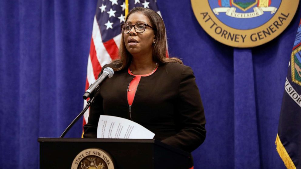 PHOTO: Letitia James, New York's attorney general, speaks during a news conference in New York, Aug. 6, 2020. 