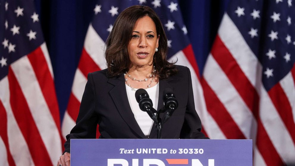 PHOTO: Democratic vice presidential nominee Kamala Harris delivers a campaign speech in Washington, Aug. 27, 2020, hours before the conclusion of the Republican National Convention.