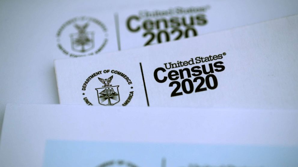PHOTO: The U.S. Census logo appears on census materials received in the mail with an invitation to fill out census information online on March 19, 2020 in San Anselmo, California.