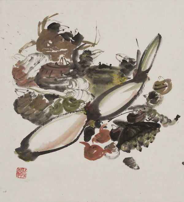汪曾祺，《水八仙与螃蟹》，纸本设色