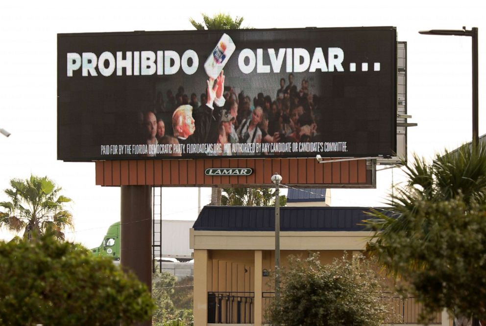 PHOTO: An electronic billboard ad paid for by the Florida Democratic Party reading 
