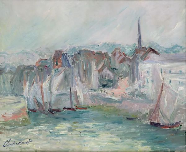 克劳德·莫奈，《翁费勒尔港的船只》，1917