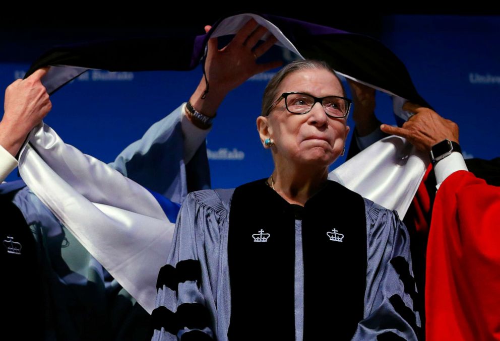 PHOTO: Supreme Court Associate Justice Ruth Bader Ginsburg attends a ceremony where she received a SUNY Honorary Degree from the University at Buffalo, Aug. 26, 2019, in Buffalo, N.Y.