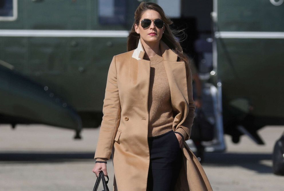 PHOTO: Hope Hicks, an advisor to U.S. President Donald Trump walks to Air Force One to depart Washington with the president and other staff on campaign travel to Minnesota from Joint Base Andrews, Maryland, U.S., September 30, 2020. 