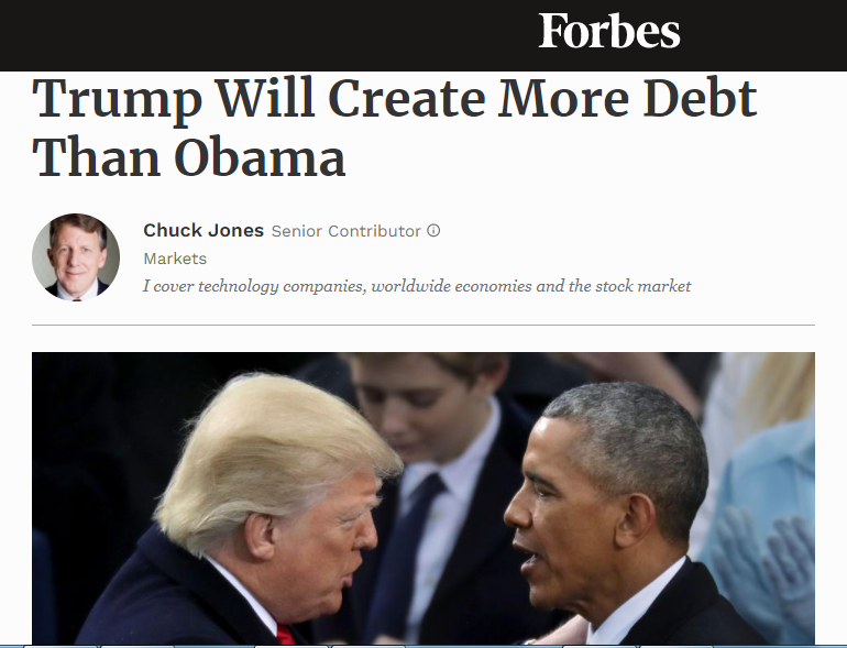 《福布斯》称，特朗普将比奥巴马创造更多的债务