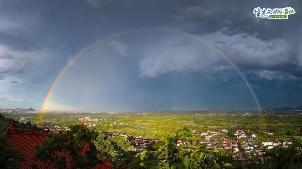 资料图：一道彩虹横跨湿地。王跃 摄 来源：央视网