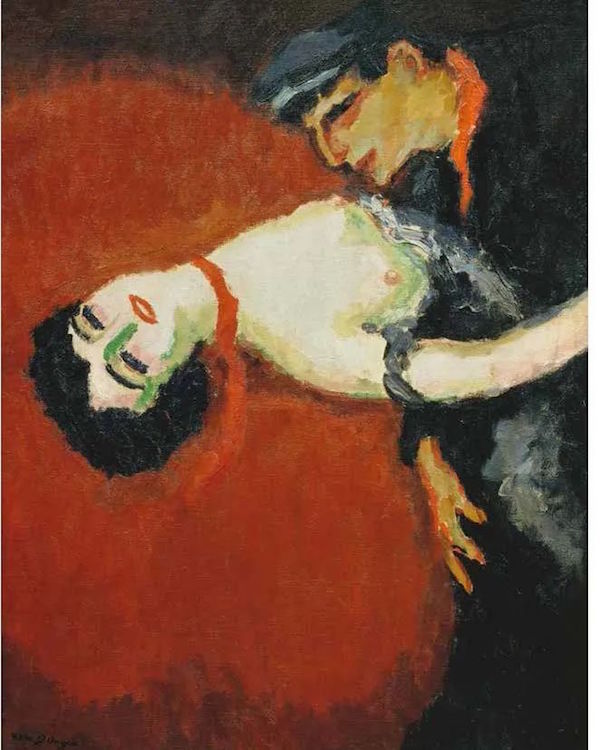 爱之红色<BR/>与其他的野兽派画家一样，凡·东根也擅长运用红色，尤其擅长用红色表现女性。他笔下的红色总是充满诱惑，有时带有色情甚至是危险的感觉。<BR/>凯斯·凡·东根，《红色之吻》，1907 年。私人藏品