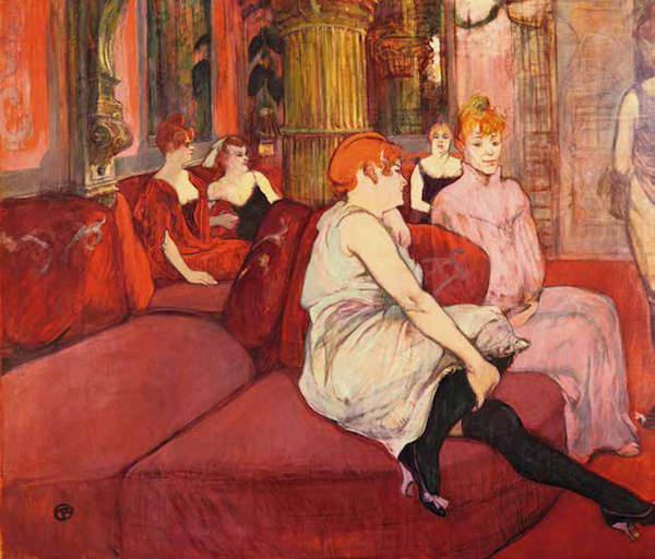 妓女的红色世界<BR/>亨利·德·图卢兹- 洛特雷克，《在磨坊街的沙龙里》，1894— 1895 年。阿尔比，图卢兹- 洛特雷克博物馆