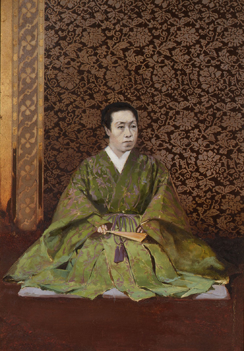 川村清雄《天璋院像》 1884年 木板油画 德川纪念财团藏<BR/>他是明治西洋画的先驱者之一。在日本近代绘画史中日本画和西洋画最冲突的时期，他融合了二者，用他坚实的油画技术表现日本画样式的题材，展示了和风洋画的独特风格。