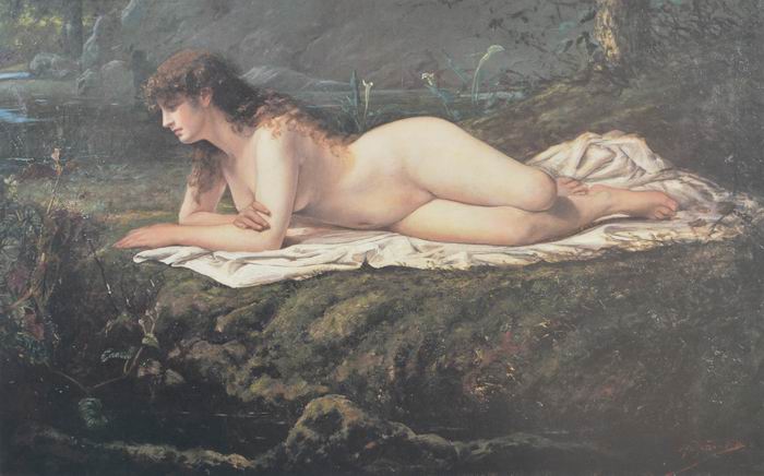 山本芳翠《裸妇》 1882年<BR/>山本芳翠法国留学时的作品，出色地驱使西方传统技法表现的人体作品。是日本人最初的正统地道的油画人体作品。