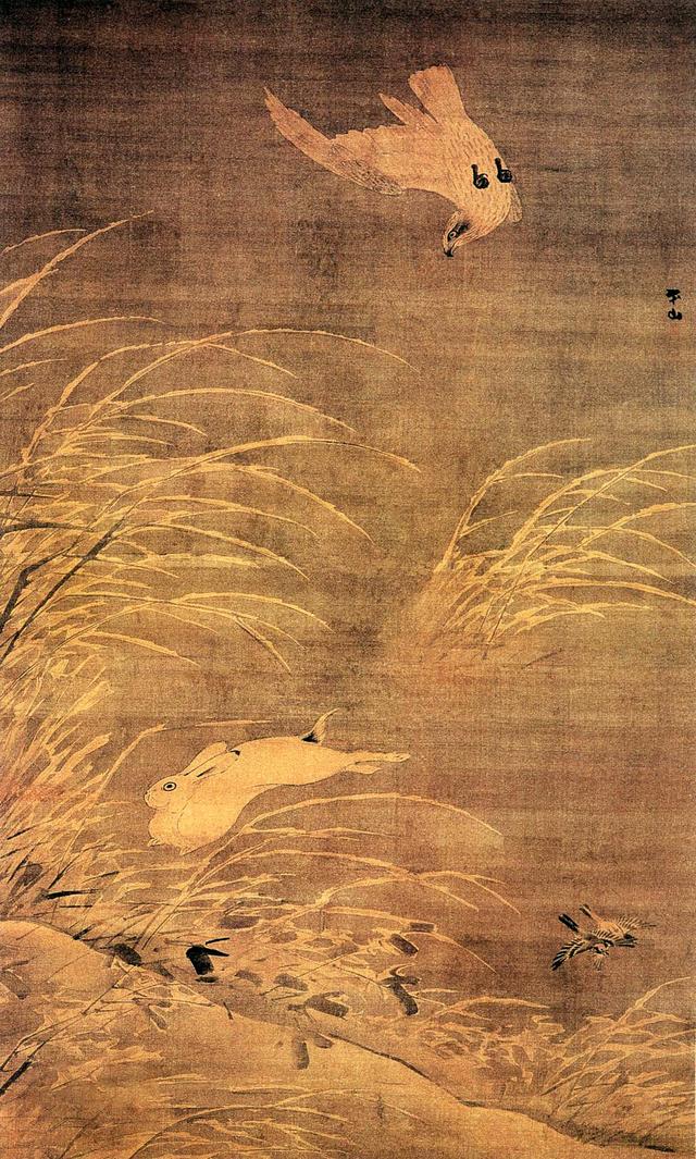 图8 明代，张路，《苍鹰逐兔图》，轴，绢本设色，158X97厘米，南京博物院藏。