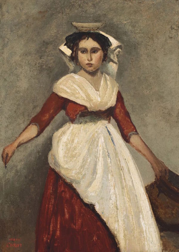 第一轮出售的法国肖像画家卡米尔·科罗的作品《Italienne debout tenant une cruche》