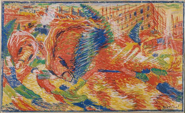 未来主义画家 翁贝托·博西奥尼（Umberto Boccioni）《城市崛起》素描