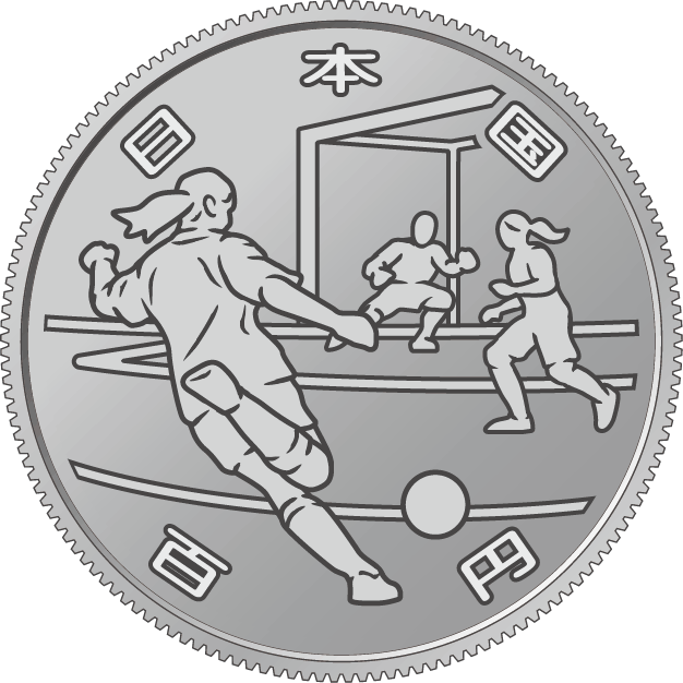 日本财务省宣布，将在4日发行9种以东京奥运会为主题的纪念货币，图为足球图案的纪念币。(图片来源：日本造币局官网)