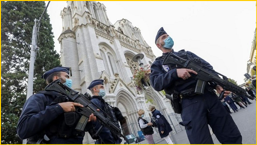 2020年10月29日，法国尼斯圣母教堂发生持刀袭击事件造成3人死亡。
