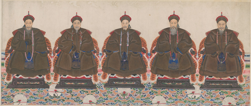 《曾左彭胡杨画像》纸本设色，53.5×127.7cm，清晚期，湖南省博物馆藏
