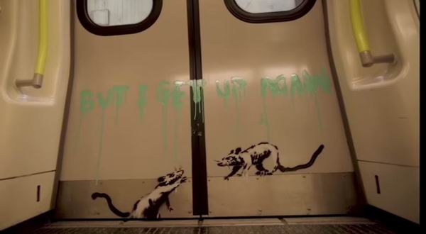 2020年，班克斯在伦敦地铁环线的老鼠涂鸦。但由于反涂鸦政策，涂鸦不久后被清除。