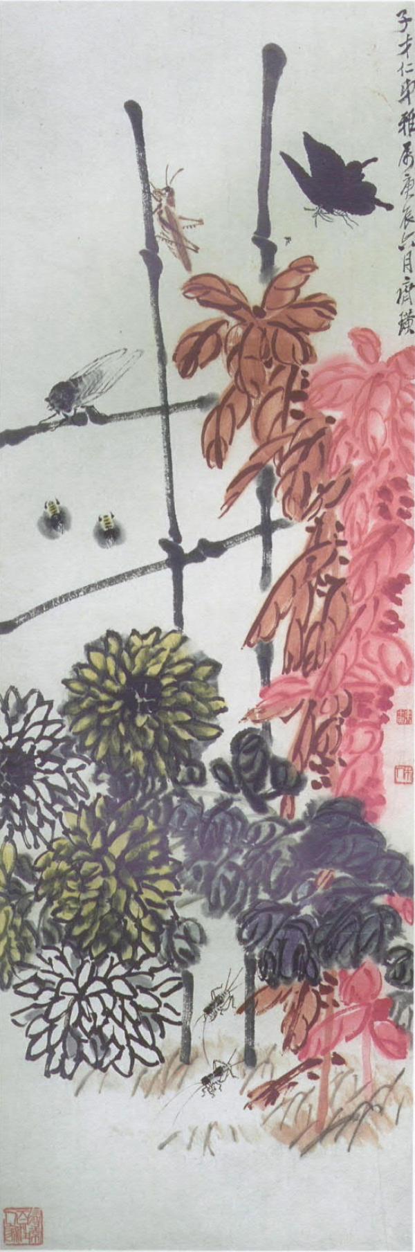 齐白石《秋声图》轴，纸本设色纵，1940年，首都博物馆藏
