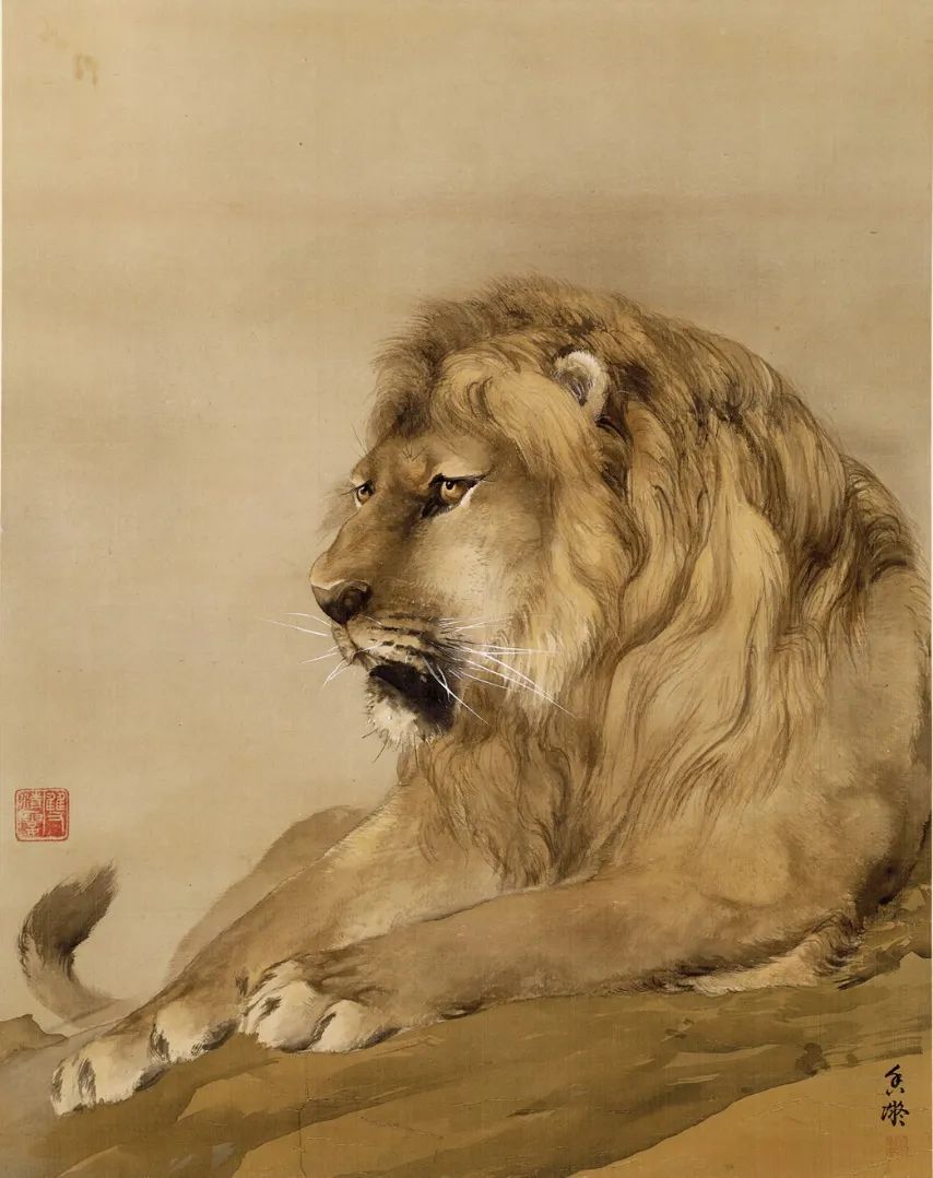 狮 何香凝 1914年 63×49cm 设色绢本 何香凝美术馆