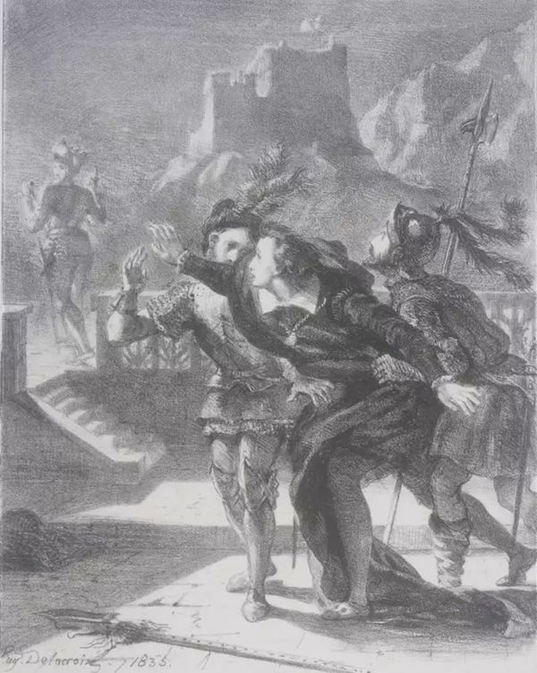 十九世纪法国浪漫主义画家欧仁·德拉克洛瓦（1798-1863年）为莎士比亚的戏剧《哈姆雷特》创作的一系列插图之一