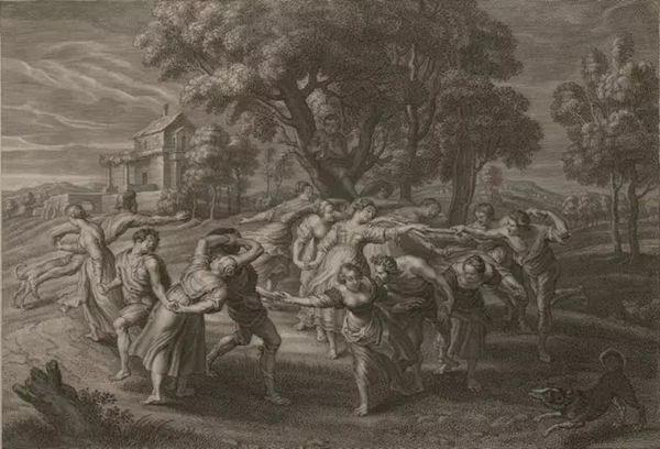 舍尔特·亚当斯·波尔斯沃特（约1586-1659年），《农夫之舞》，蚀刻版画。鲁本斯聘请他制作的“小景系列”。鲁本斯的原作现藏于马德里普拉多博物馆