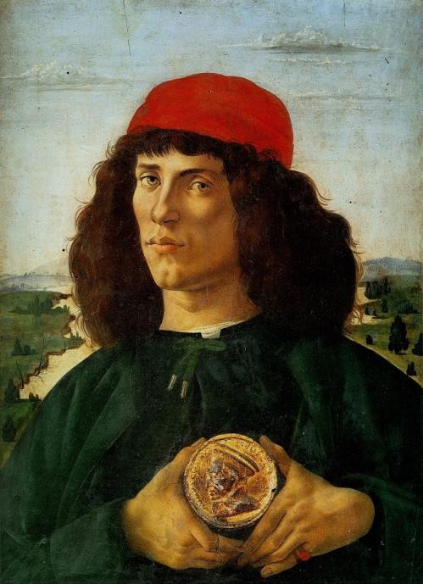 波提切利《戴着老科西莫勋章的青年肖像》，蛋彩画板，约1474年