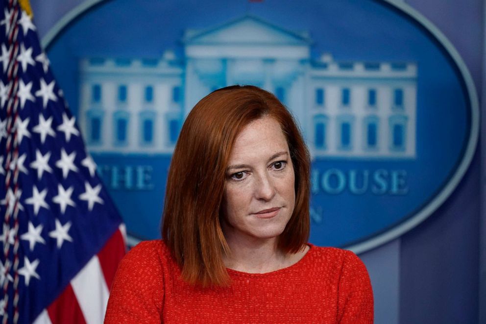 PHOTO: White House Press Secretary Jen Psaki speaks with reporters in the James Brady Press Briefing Room at the White House, Feb. 5, 2021, in Washington.