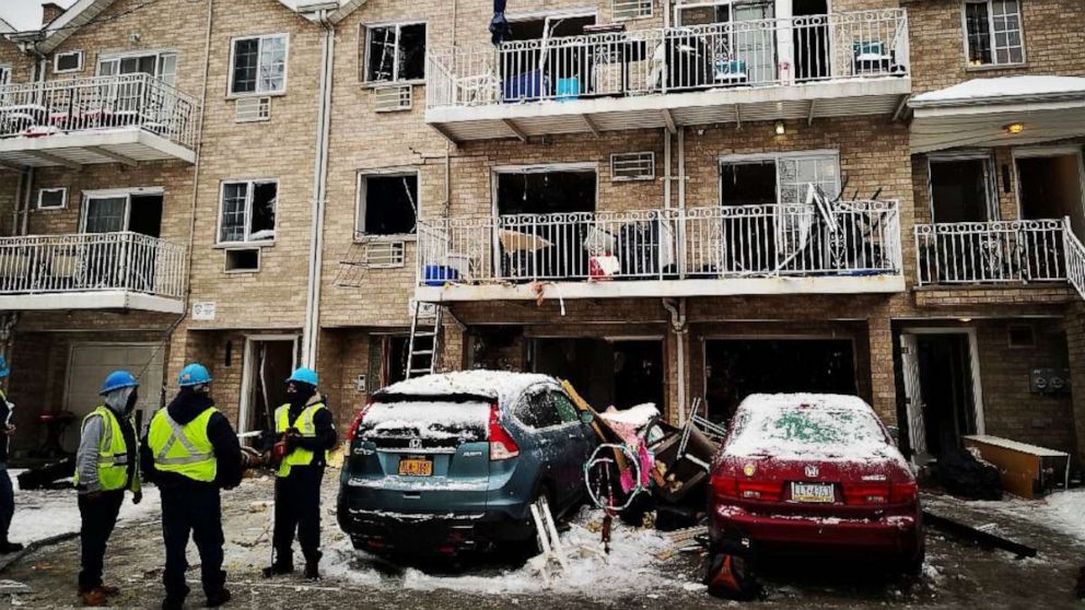 PHOTO: Nine civilians and one firefighter were injured when a gas explosion blew apart an apartment building in the Bronx, N.Y., on Feb. 18, 2021.