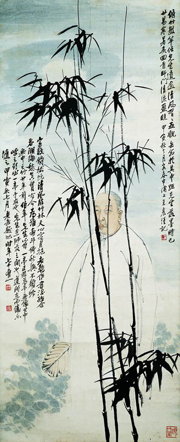 任伯年、王一亭画、吴昌硕题，《缶翁行看子图》（轴），1914年，私人收藏