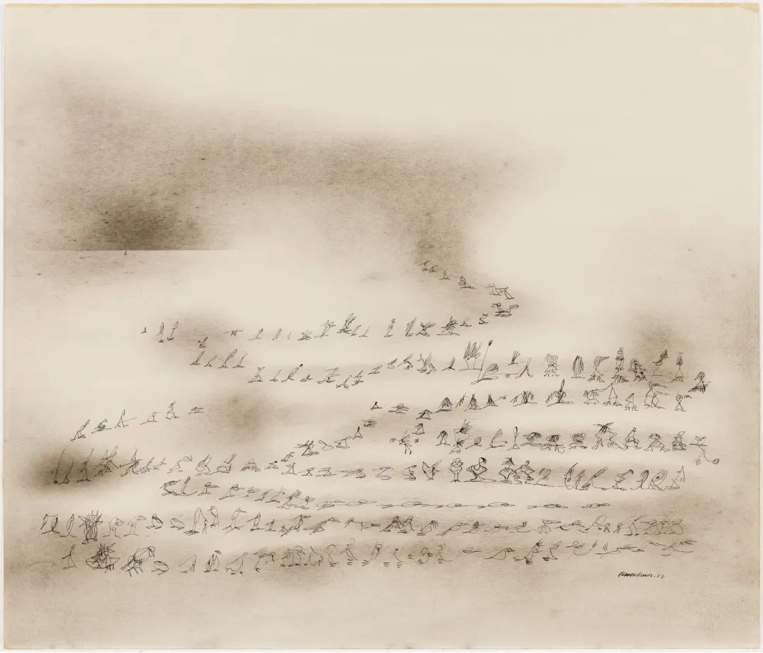 诺曼·刘易斯，《信使》，1952；纸上的炭笔和水墨