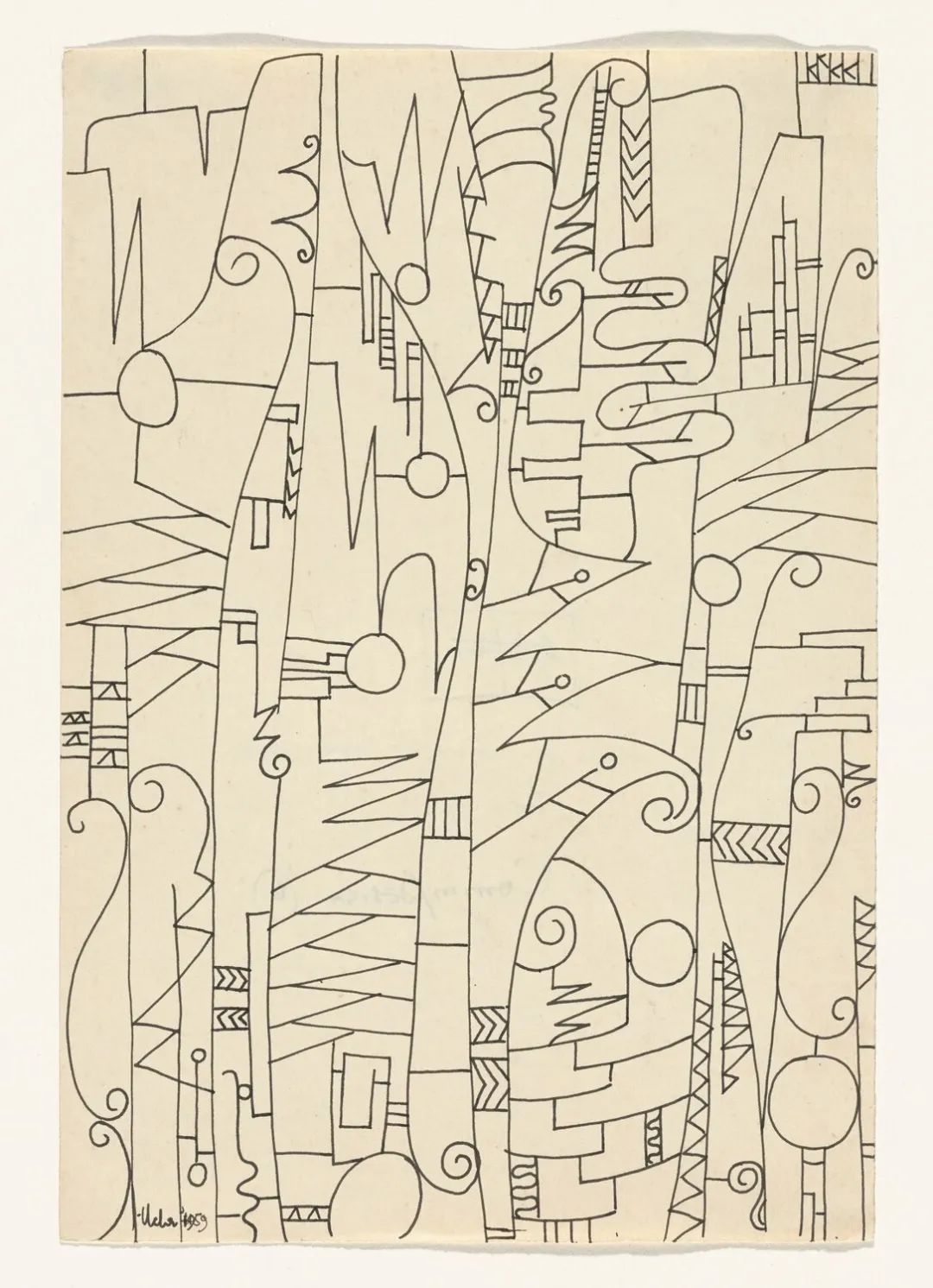 乌切·奥克克，《钢铁厂设计 I》，1959；纸上水墨