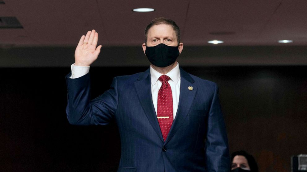 PHOTO: Former Capitol Police Chief Steven Sund is sworn in before a Senate Homeland Security and Governmental Affairs & Senate Rules and Administration joint hearing on Capitol Hill, Washington, DC, Feb. 23, 2021.