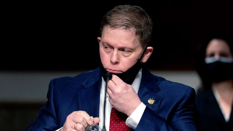 PHOTO: Former Capitol Police Chief Steven Sund arrives to testify before the Senate Homeland Security and Governmental Affairs & Senate Rules and Administration joint hearing, Feb. 23, 2021, in Washington, DC.