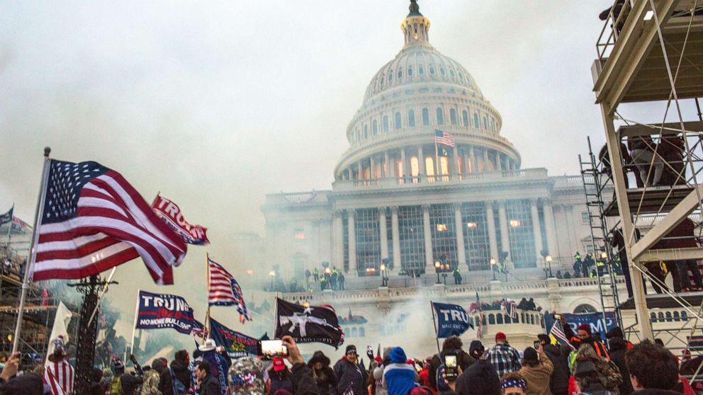 PHOTO:Security forces respond with tear gas after the US President Donald Trump's supporters breached the US Capitol security in Washington, Jan. 6, 2021.