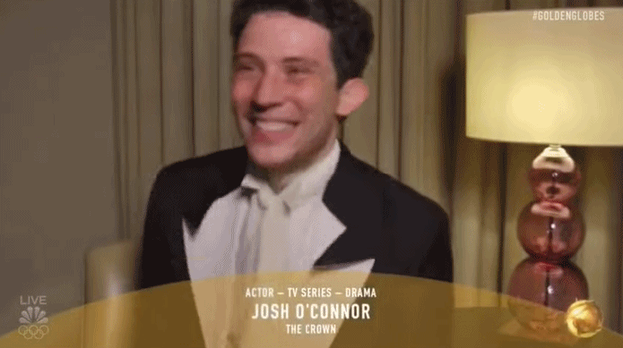 在得知自己获得金球奖电视剧情类最佳男主角后，乔什·奥康纳激动到娇羞捂脸​​