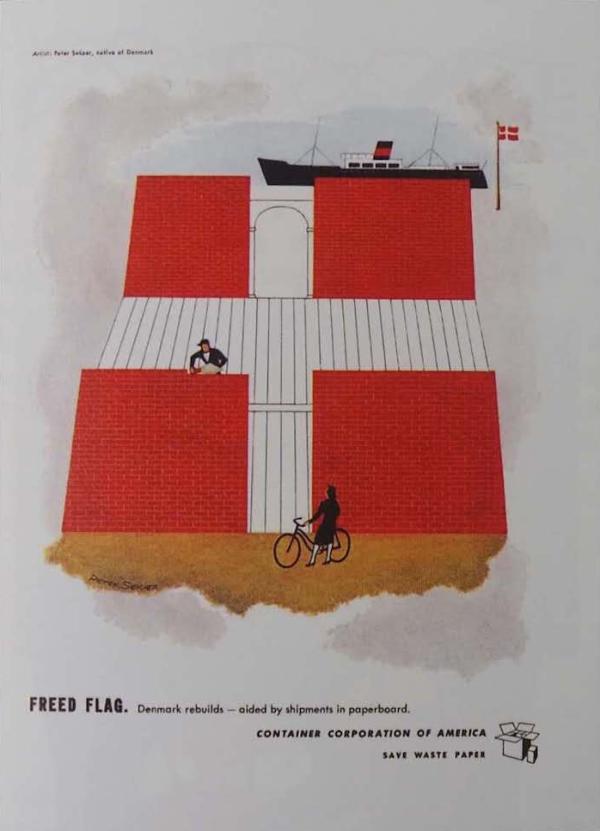 美国纸箱公司的广告，彼得·塞克尔1945年设计。
