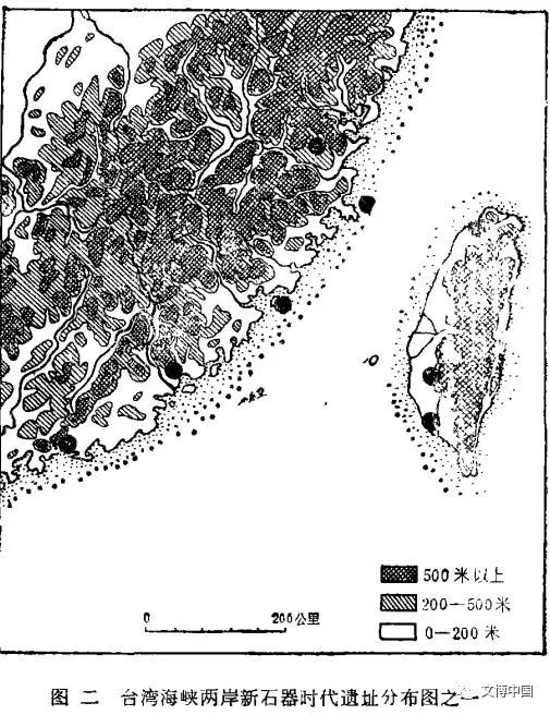 台湾海峡的新石器遗址分布图（图片来源 | 张光直:《新石器时代的台湾海峡[J].考古.1989（06）)