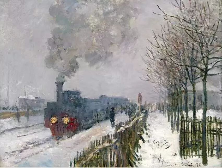 《雪中列车》，莫奈，1875
