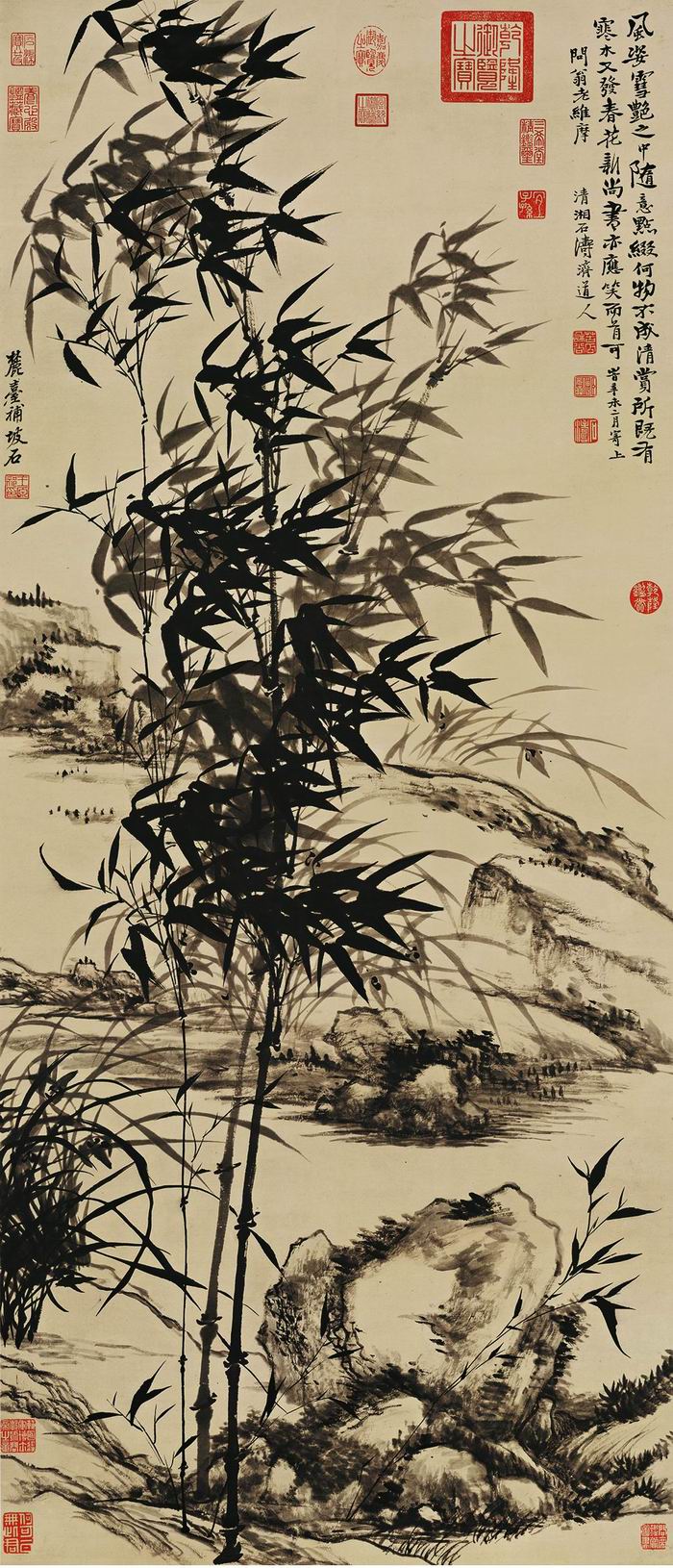 石涛 王原祁 《兰竹图轴》 纸本墨笔 133.5cm×57.3cm 1691年 台北故宫博物院藏