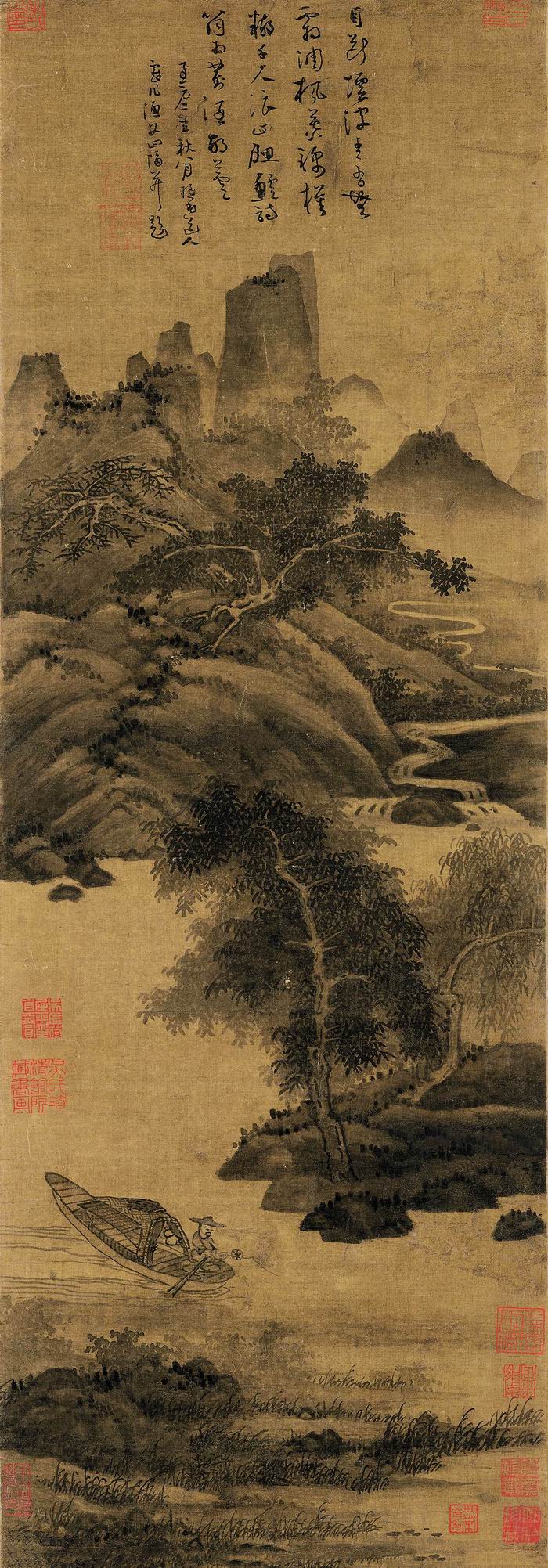 吴镇，《渔父图轴》，绢本墨笔，84.7cm×29.7cm，1336年，故宫博物院藏