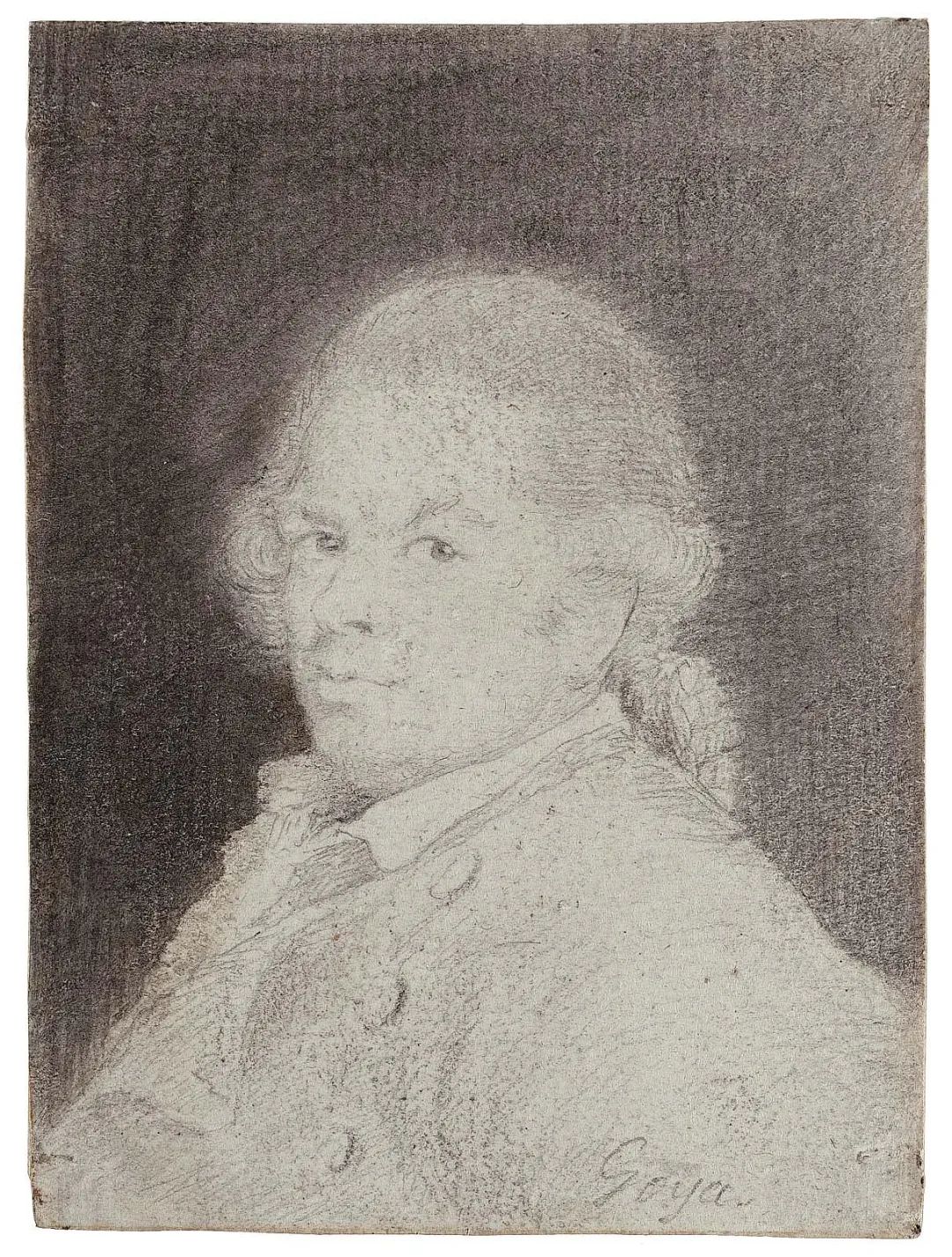 Francisco Goya (Self Portrait), Formerly attributed to: Francisco Goya y Lucientes (Spanish, 1746–1828), about 1783, Graphite heightened with black chalk, with stumping (rubbing) on cream laid paper Moderately textured, moderately thick, cream laid paper (4 horiz. chains with spacing of 27mm.)