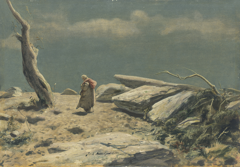 阿尼戈尼《荒漠的隐士 》， 1947年，板上油性坦培拉