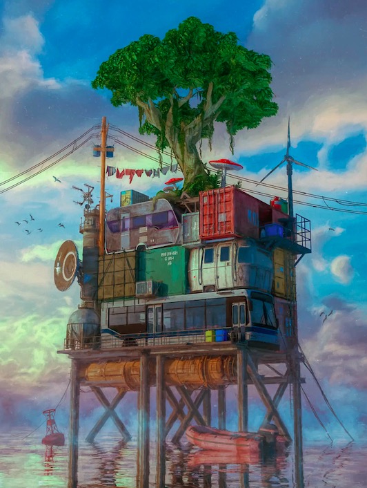 比普数字作品《海滨》的静止图像，以600万美元售出。
