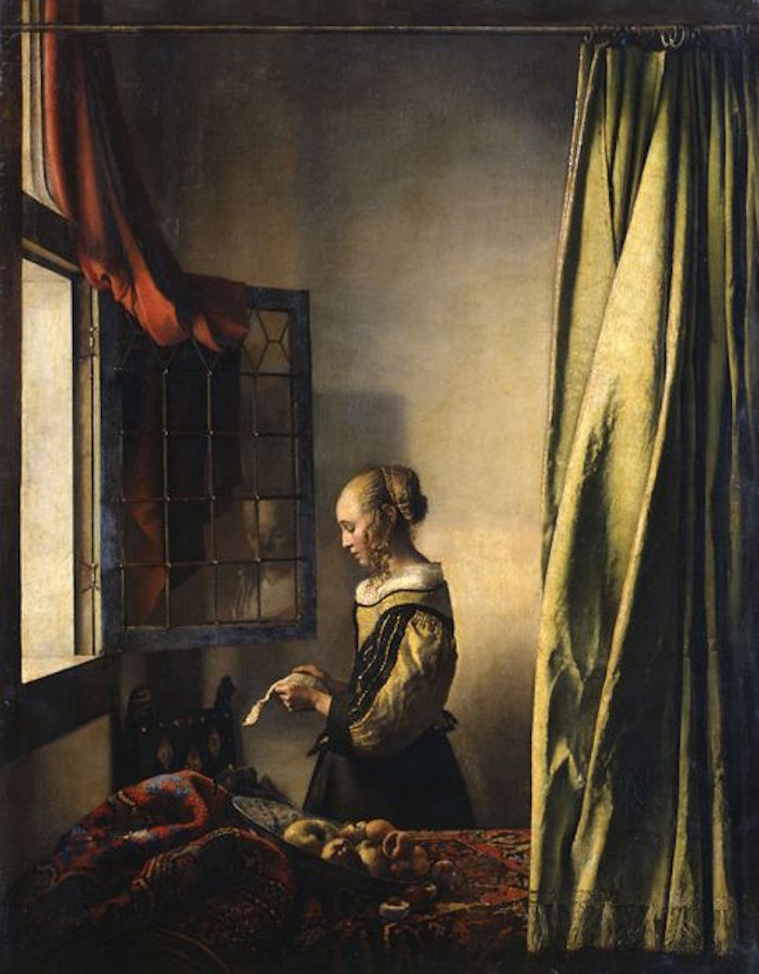 图1：维米尔，《窗边读信的女孩》，约1657–1659，布面油画