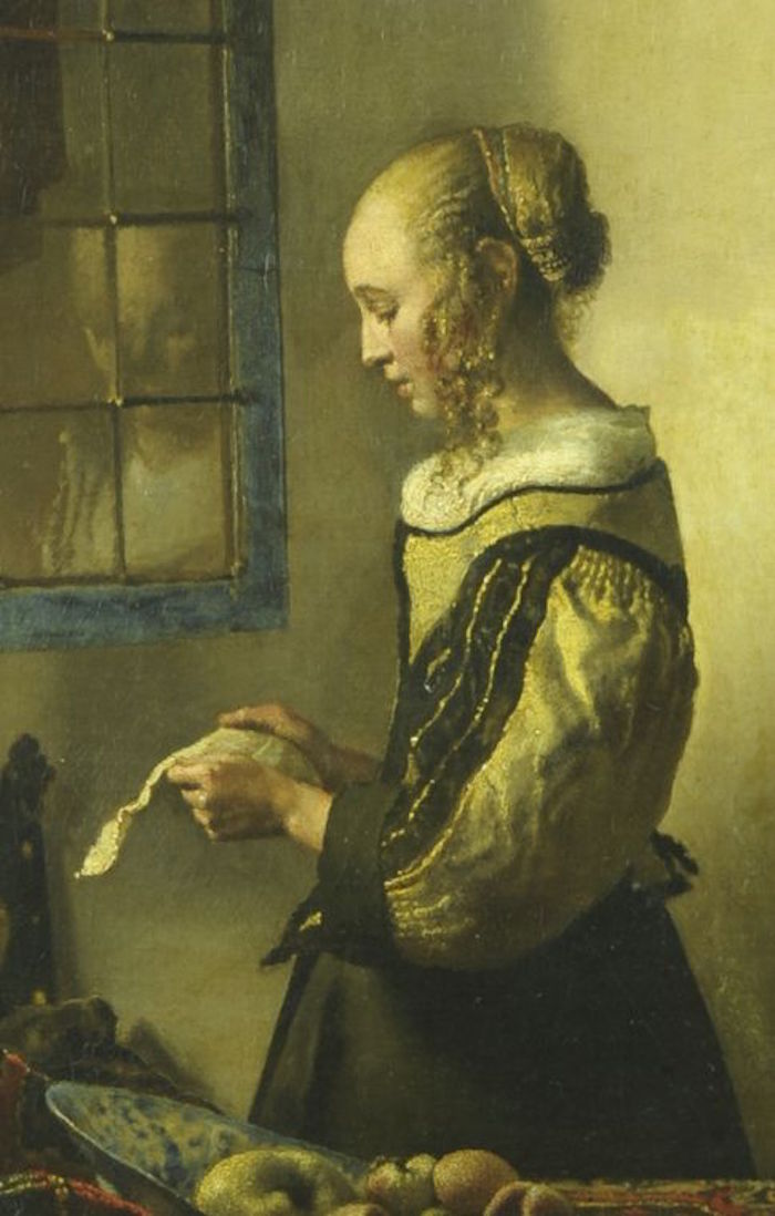 图4：维米尔《窗边读信的女孩》中，女孩反射在玻璃中