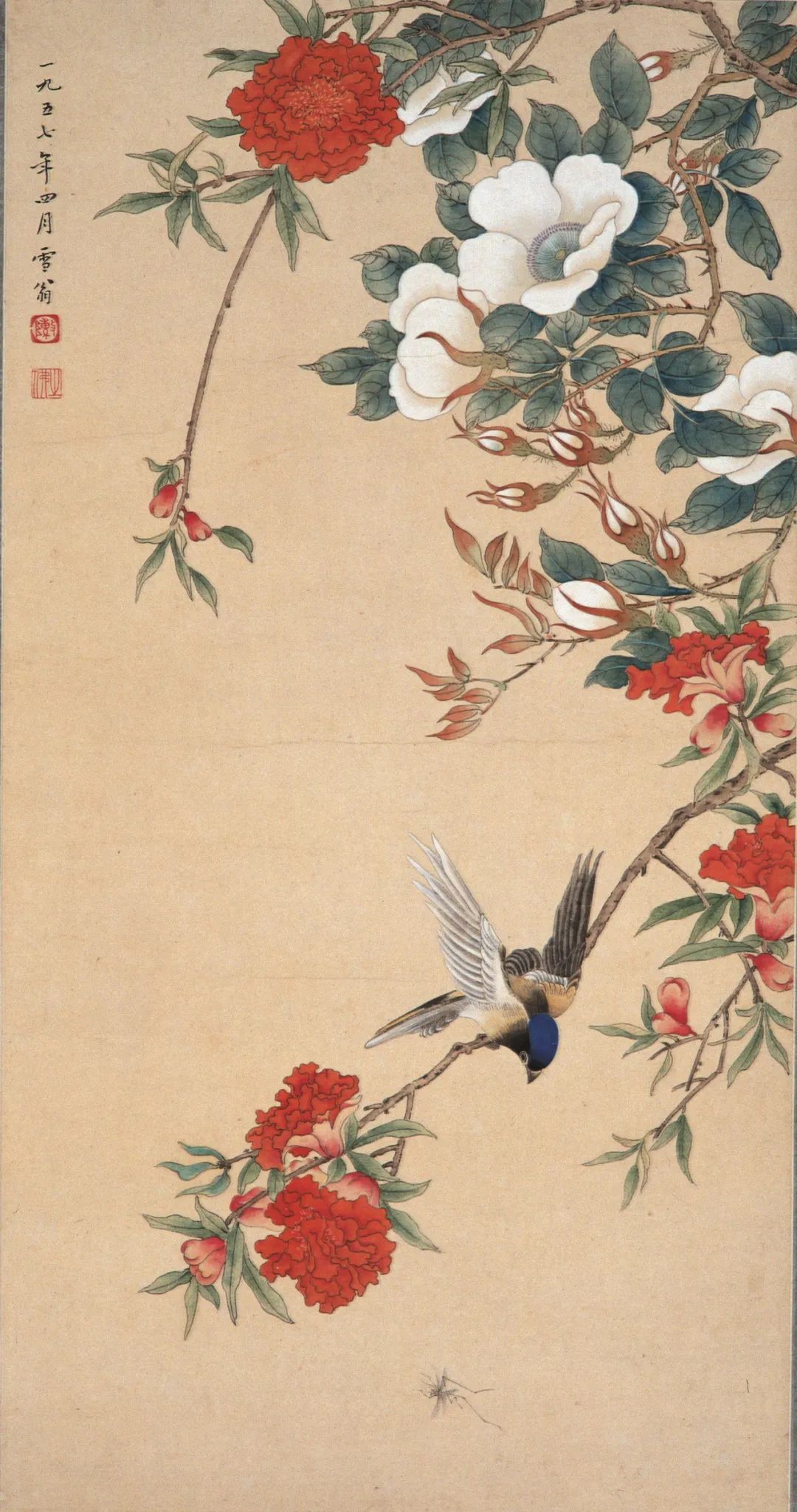 《花荫觅食》 陈之佛 中国画 69×36cm 1957年 南京博物院藏